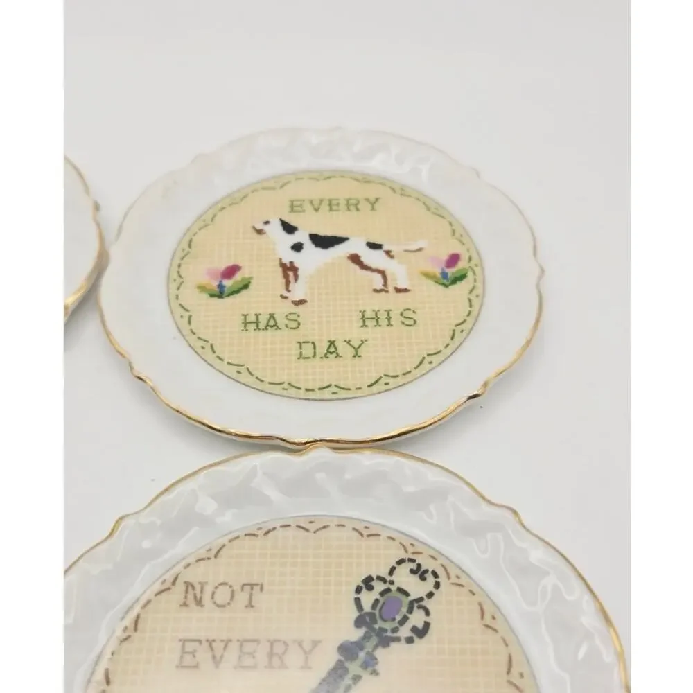 VTG Ardalt Golden Rule Virtues Set of Six Needlepoint 1950's Japan Plates